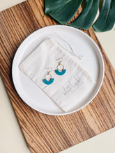 Load image into Gallery viewer, Ocean Teal Blue Leather and Brass Ring Earrings