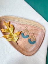 Load image into Gallery viewer, Distressed Camel & Silver Pine Teal Leather Eclipse Statement Earrings