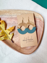 Load image into Gallery viewer, Distressed Camel & Silver Pine Teal Leather Eclipse Statement Earrings