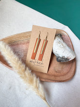 Load image into Gallery viewer, Burnt Orange Leather Earrings with Rectangle Brass Bar Accent