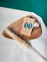 Load image into Gallery viewer, Silver Pine Teal Leather Petal and Silver Bar Earrings