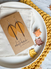 Load image into Gallery viewer, Caramel Leather Petal and Silver Bar Earrings