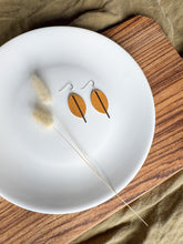 Load image into Gallery viewer, Caramel Leather Petal and Silver Bar Earrings