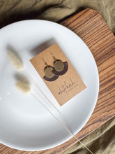 Load image into Gallery viewer, Coffee Bean Leather Fan & Brass Disc Earrings