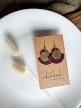 Load image into Gallery viewer, Merlot Leather Fan & Brass Disc Earrings