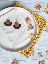 Load image into Gallery viewer, Merlot Leather Fan & Brass Disc Earrings