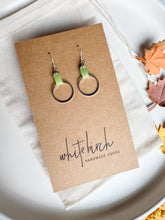 Load image into Gallery viewer, Lime Green Leather & Small Silver Circle Earrings