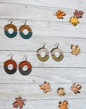 Load image into Gallery viewer, Distressed Camel & Silver Pine Teal Leather Eclipse Statement Earrings