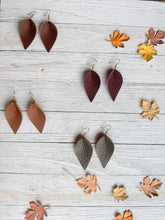 Load image into Gallery viewer, Burnt Olive Leather Leaf Earring