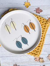 Load image into Gallery viewer, Caramel Leather Petal and Silver Bar Earrings