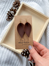Load image into Gallery viewer, Burnt Umber Leather Leaf Earrings