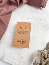 Load image into Gallery viewer, *SALE* Grey Taupe Leather Small Crescent & Brass Ring Earrings