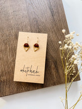 Load image into Gallery viewer, Maple Leather & Brass Triangle Earrings