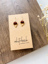 Load image into Gallery viewer, Maple Leather & Brass Triangle Earrings