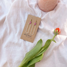 Load image into Gallery viewer, Bubblegum Pink Leather & Brass Oval Accent Earrings