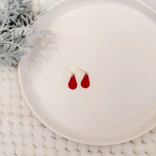 Load image into Gallery viewer, Mini Red Leather Teardrop & Brass Stud Drop Earrings