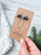 Load image into Gallery viewer, Dark Forest Green & Brass Circle Earrings