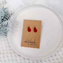Load image into Gallery viewer, Mini Red Leather Teardrop & Brass Stud Drop Earrings