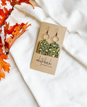Load image into Gallery viewer, *SALE* Olive Cheetah Cork Leather with Brass Circle Earrings With Raw Brass Hook