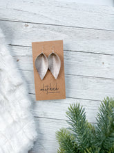 Load image into Gallery viewer, Platinum Embossed Metallic Leather Leaf Earrings