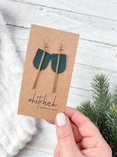 Load image into Gallery viewer, Dark Green Leather & Brass Bar Geometric Earrings