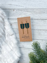 Load image into Gallery viewer, Dark Green Leather & Brass Bar Geometric Earrings