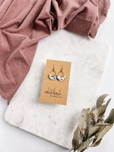 Load image into Gallery viewer, *SALE* Terrazzo Leather Small Crescent & Brass Ring Earrings With Raw Brass Hooks