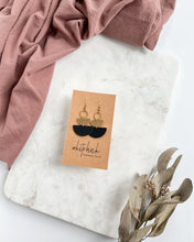 Load image into Gallery viewer, Mini Black Leather & Brass Stacked Half Moon Dangle Earrings