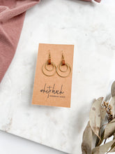 Load image into Gallery viewer, Brown Leather Oval & Double Brass Circles Earrings
