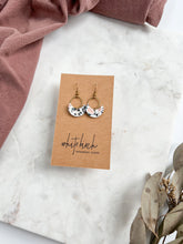 Load image into Gallery viewer, *SALE* Terrazzo Leather Small Crescent & Brass Ring Earrings With Raw Brass Hooks