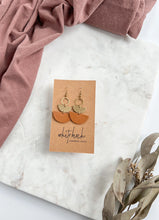 Load image into Gallery viewer, Mini Biscuit Brown Leather & Brass Stacked Half Moon Earrings
