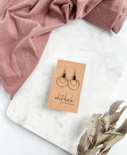 Load image into Gallery viewer, Black Leather Oval & Double Brass Circles Earrings