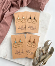 Load image into Gallery viewer, Black Leather Oval & Double Brass Circles Earrings