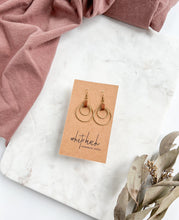 Load image into Gallery viewer, Brown Leather Oval & Double Brass Circles Earrings