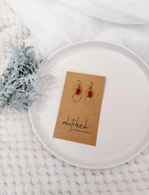 Load image into Gallery viewer, Red Leather & Small Brass Circle Earrings