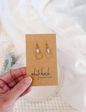 Load image into Gallery viewer, Silver Leather and Small Brass Circle Earrings
