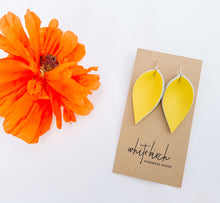 Load image into Gallery viewer, *SALE* Canary Yellow Leather Small Leaf Earrings With Raw Brass Hook
