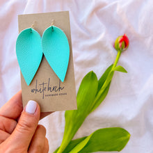 Load image into Gallery viewer, Robins Egg Blue Teal Leather Leaf Earrings