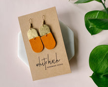 Load image into Gallery viewer, *SALE* Orange Rust Leather with Brass Accent Earrings With Raw Brass Hook