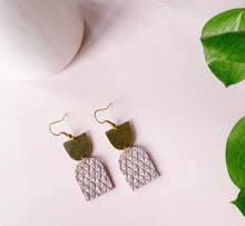 Load image into Gallery viewer, *SALE* Textured Pink Suede Leather with Oblong Brass Accent Earrings With Raw Brass Hook