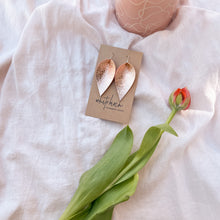 Load image into Gallery viewer, Rose Gold Leather Leaf Earrings