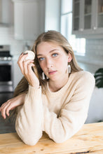 Load image into Gallery viewer, *SALE* Taupe Chevron Cork Leather Arch Earrings With Raw Brass Hook