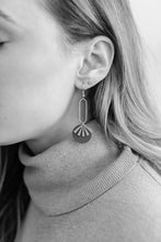 Load image into Gallery viewer, Blush Pink Leather & Brass Sunburst Geometric Earrings