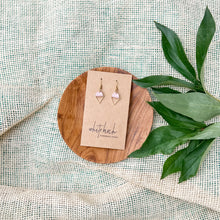 Load image into Gallery viewer, Soft Pink Leather & Brass Triangle Earrings