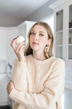 Load image into Gallery viewer, *SALE* Taupe Chevron Cork Leather Arch Earrings With Raw Brass Hook