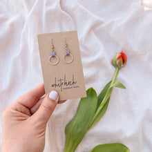 Load image into Gallery viewer, Lilac Leather & Small Brass Circle Earrings