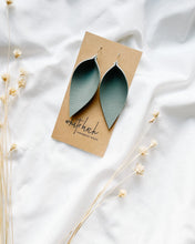Load image into Gallery viewer, *SALE * Light Grey Leather Large Leaf Earrings With Raw Brass Hook