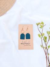 Load image into Gallery viewer, Dark Green Leather with Brass Circle Earrings