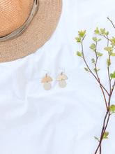 Load image into Gallery viewer, Beige Leather Small Circle & Brass Half Circle Stacked Earrings