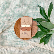 Load image into Gallery viewer, Distressed Russet Leather & Brass Stacked Half Moon Dangle Earrings